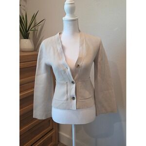 Arket Cotton V-Neck Cardigan Button Front Knit Beige Minimalist XS